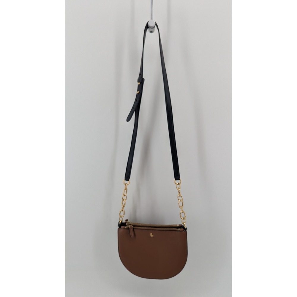 Lauren Ralph Lauren Colorblock Crossbody Bag Brown White Black Gold Chain Logo